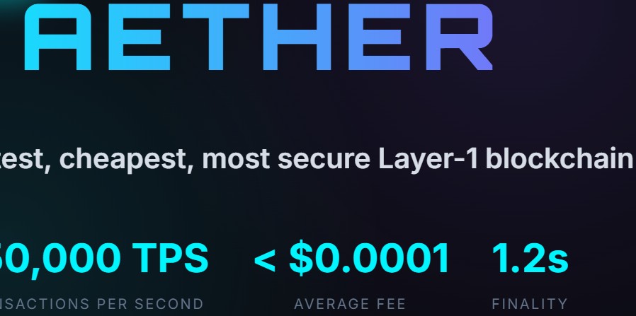 AETHER Blockchain Layer 1 Landing Page – futuristic dark UI glowing tech effects free HTML CSS JS download
