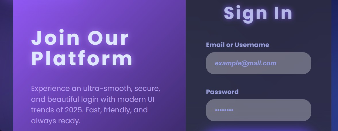 Ultra Modern Login 2025 – animated floating CSS blobs glassmorphism deep indigo gradient login page free download