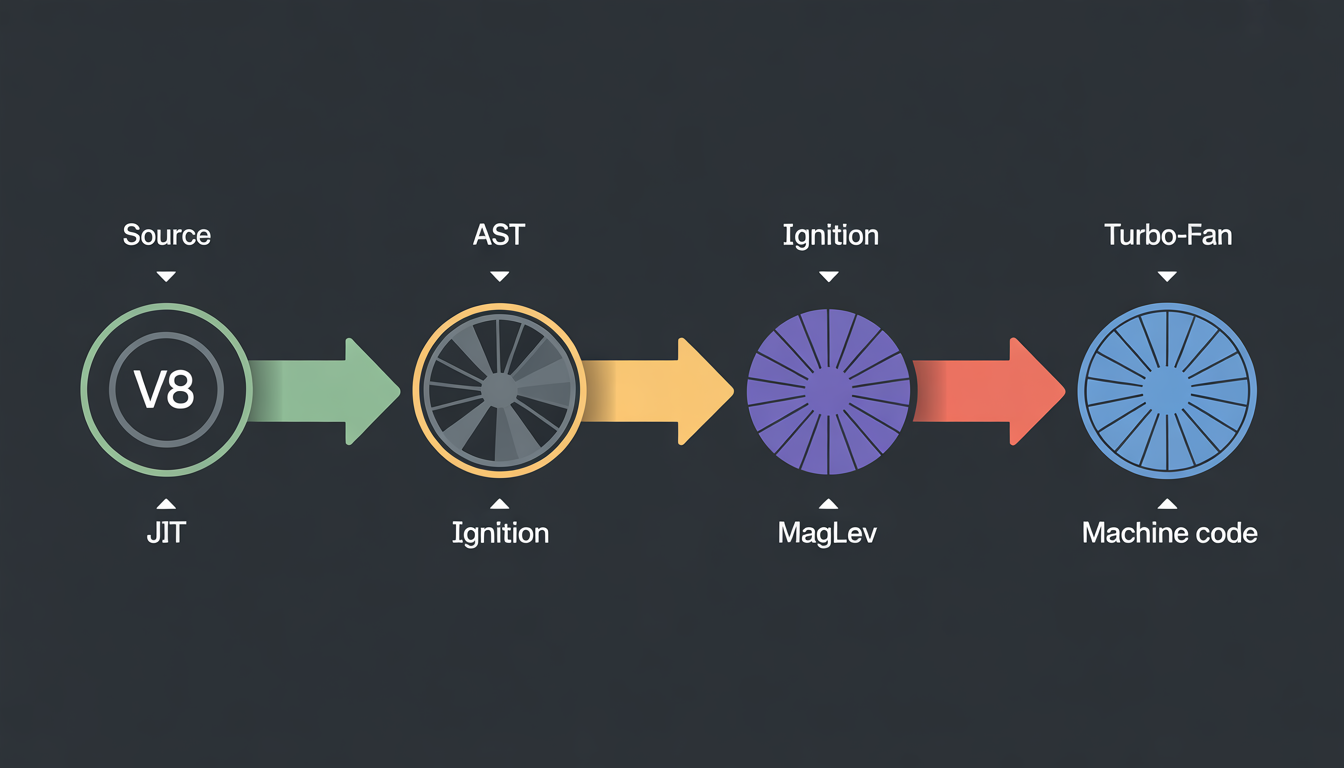 V8 JIT compilation pipeline — Ignition, Maglev, TurboFan